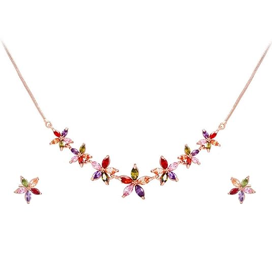 1-71.jpg Swiss Cubic Zirconia 18K Rose Gold Plated Necklace Set for Women and Girls - Image 1