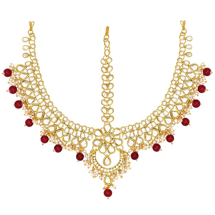 1-83.jpg Gold Plated Kundan Pearl Maang Tikka Matha Patti Jewellery - Image 1