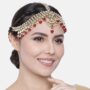 Gold Plated Kundan Pearl Maang Tikka Matha Patti Jewellery - Image 2