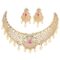 Gold Plated White & Red American Diamond Studded With Drop Pearl Beaded Jewellery Set