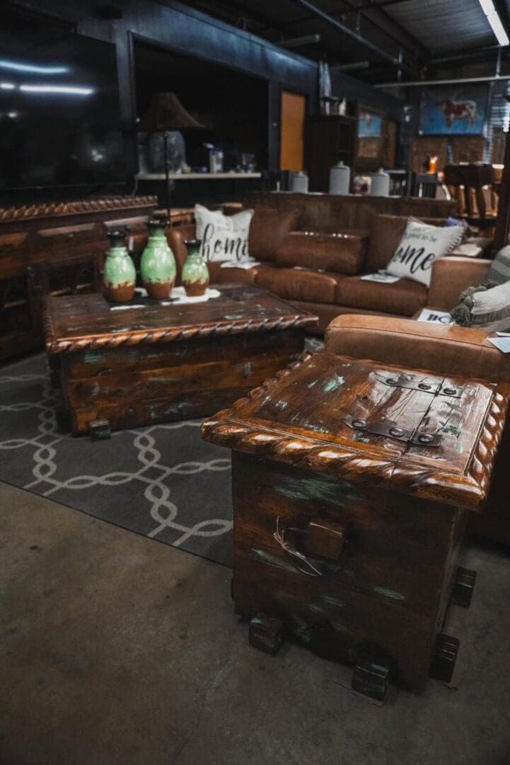 Turquise-Rope-Coffee-End-tables-storage-set-scaled-1.jpeg Xochitl Turquoise distressed Rope Coffee and end table storage set - Image 1