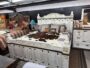 King Hand-Carved Floral Distressed with Conchos Bed Room Set