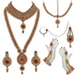Lucky Jewellery Bridal Dulhan Designer 18k Gold Plated Gold Red Color Pearl Stone Set