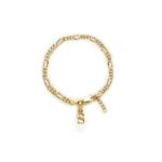22KT gold plated 92.5% pure Sterling Silver Figaro Designer Bracelet with Alphabet Pendant for Girls and Women