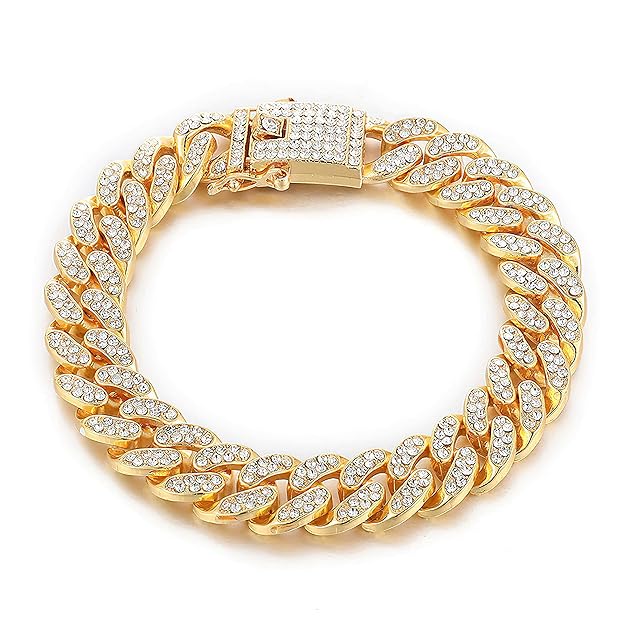 1 Gold Plated American Diamond Studded Charming Golden Bracelet For Men & Women - Image 1