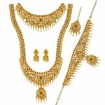 Gold-Plated Bridal Jewelry Set, Traditional Floral Design Necklace, Earrings, Maang Tikka
